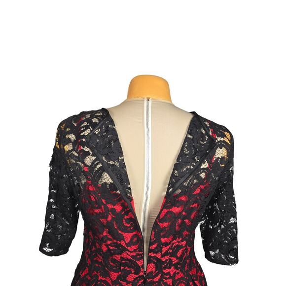 Adrianna Papell Womens Fit Flare Dress Red Black Lace Overlay Feminine Event - Picture 6 of 14